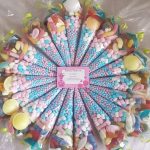 Large sweet cones filled with either rainbow drops or millions and ribbon colour of your choice. Minimum order value of £5.00