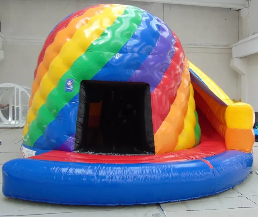 cropped-Rainboq-music-dome.webp 19ft x 22ft Rainbow Music Disco Dome Bouncy Castle with Slide - Image 1
